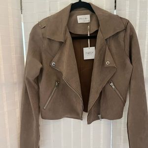 Women’s Faux Suede Moto Jacket - Brown